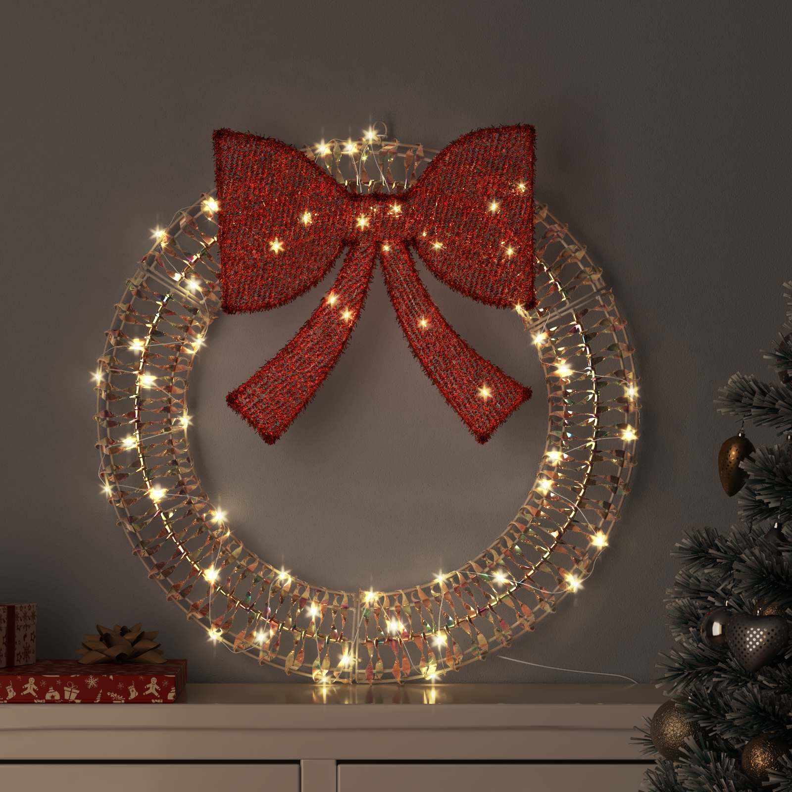Kranz 60 LEDs Warmweiß 76 x 76 x 8 cm PET