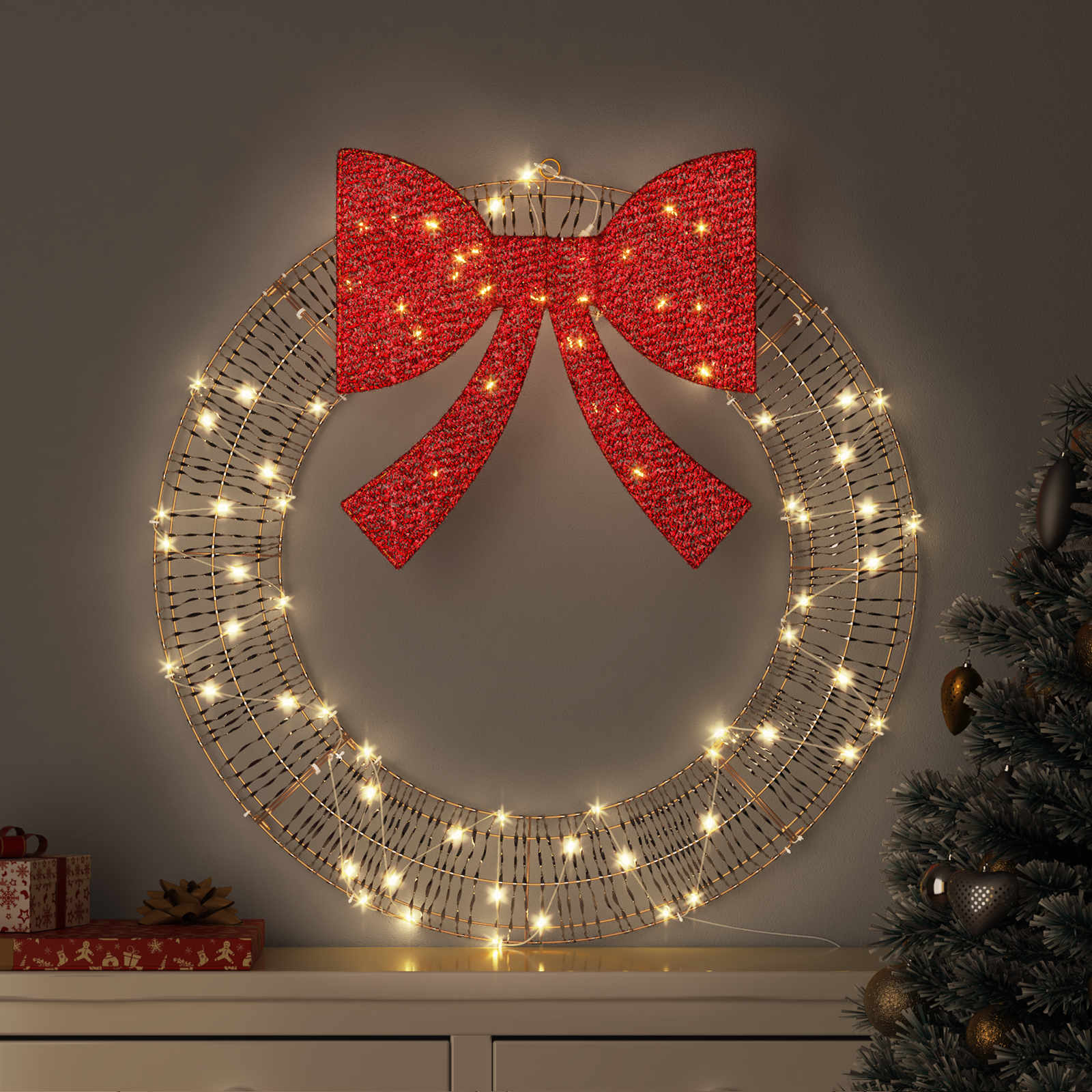 Kranz 60 LEDs Warmweiß 76 x 76 x 8 cm PET
