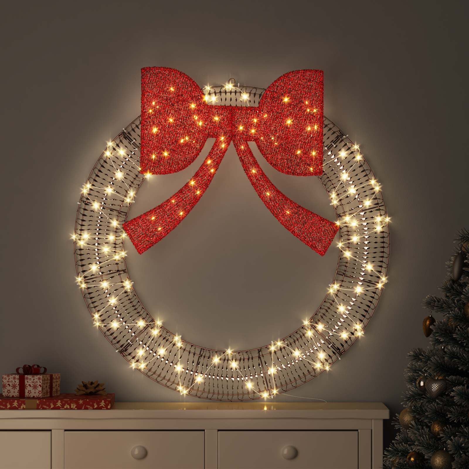 Kranz 80 LEDs Warmweiß 91 x 91 x 9 cm PET