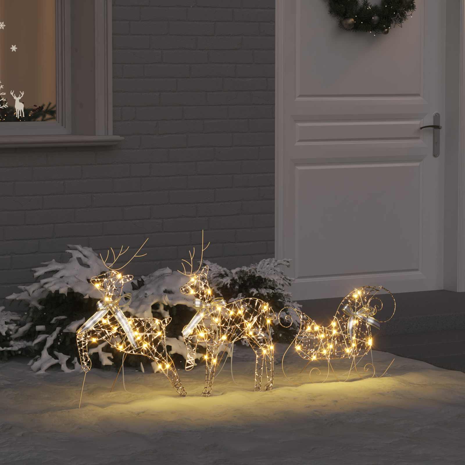 LED Rentiere 3 stk. 60 LEDs Warmes Weiß 44,5 x 18 x 66 cm PET