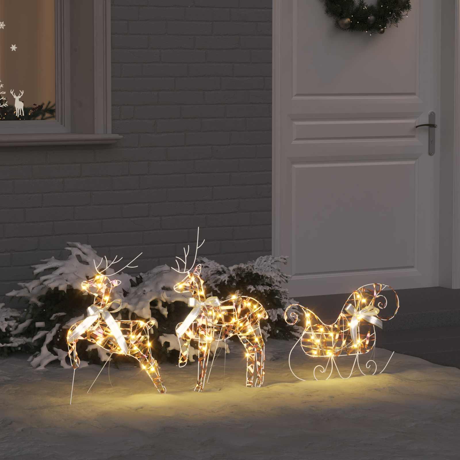 LED Rentiere 3 stk. 60 LEDs Warmes Weiß 44 x 18 x 65,5 cm PET