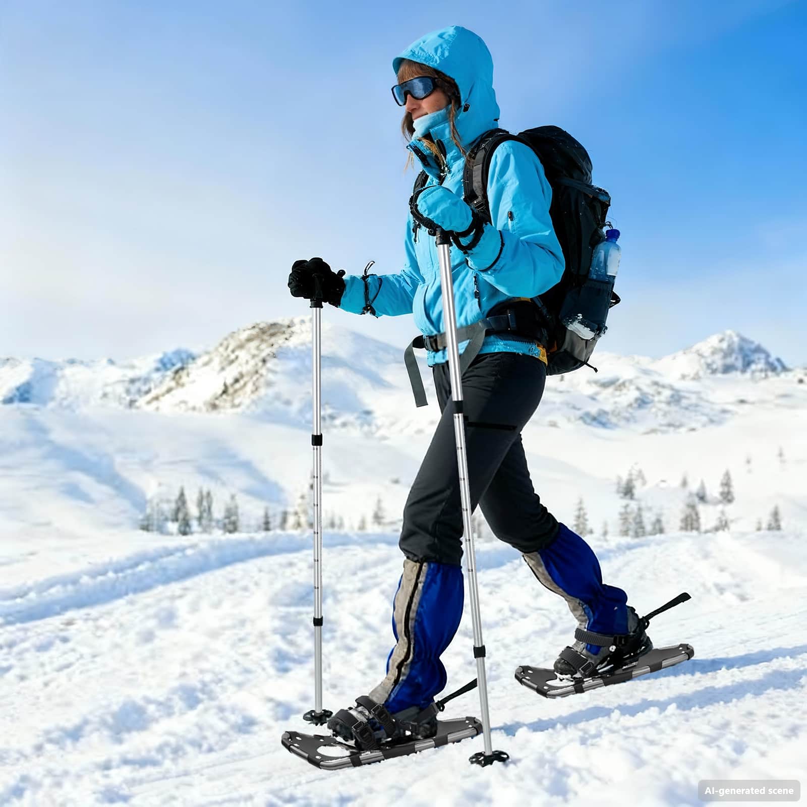 3 in 1 Schneeschuhe mit Wanderstöcken Silber und Schwarz