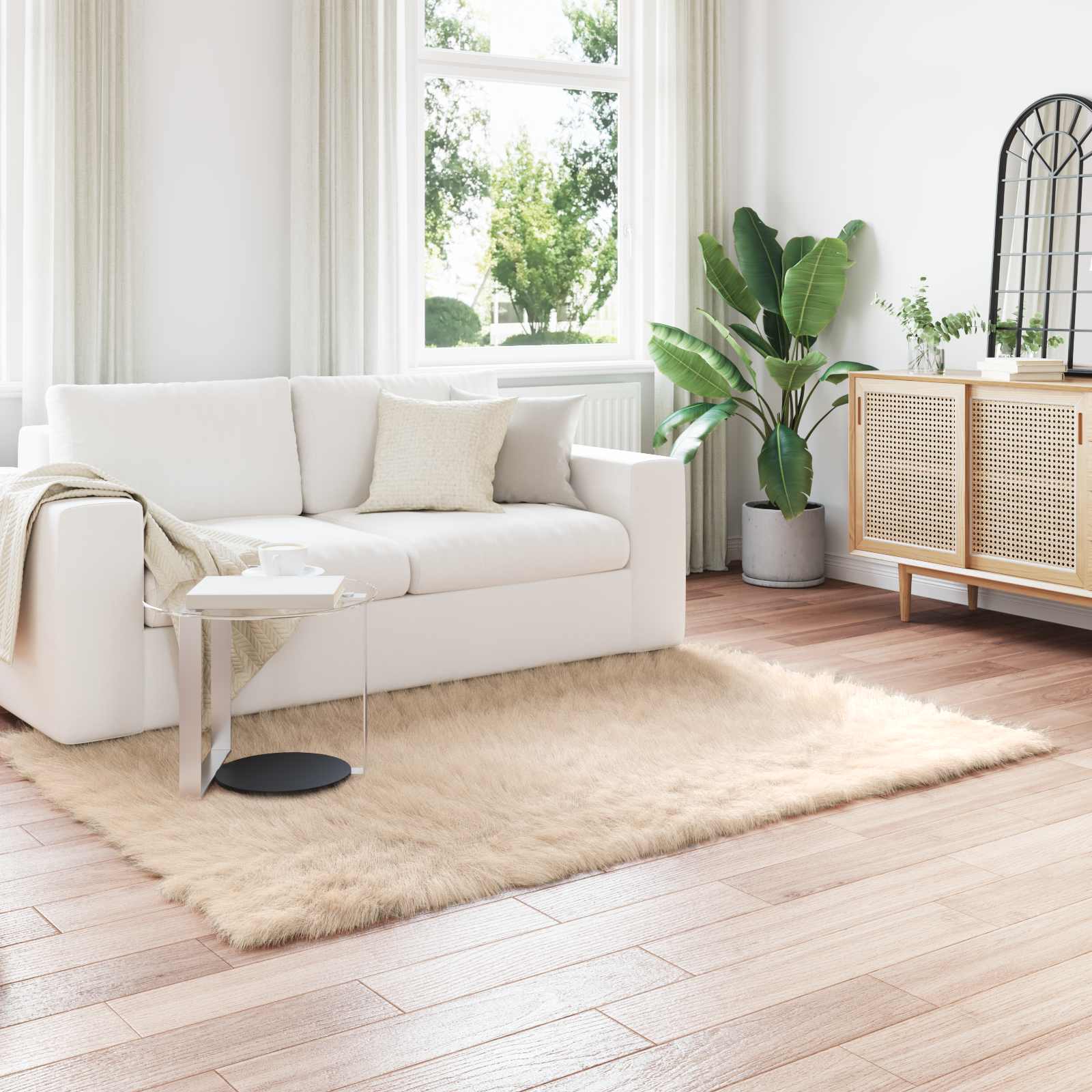 Teppich aus Kunstschaffell TAFALLA Beige 160 x 230 cm Polyester