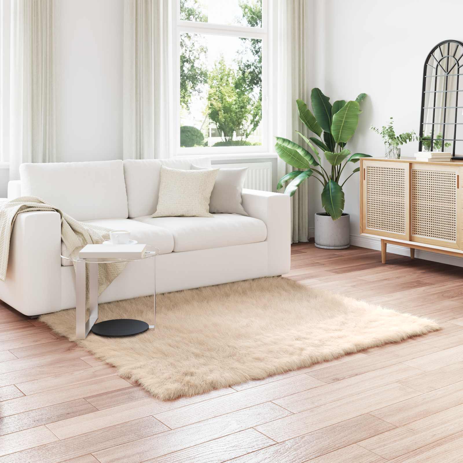 Teppich aus Kunstschaffell TAFALLA Beige 120 x 120 cm Polyester