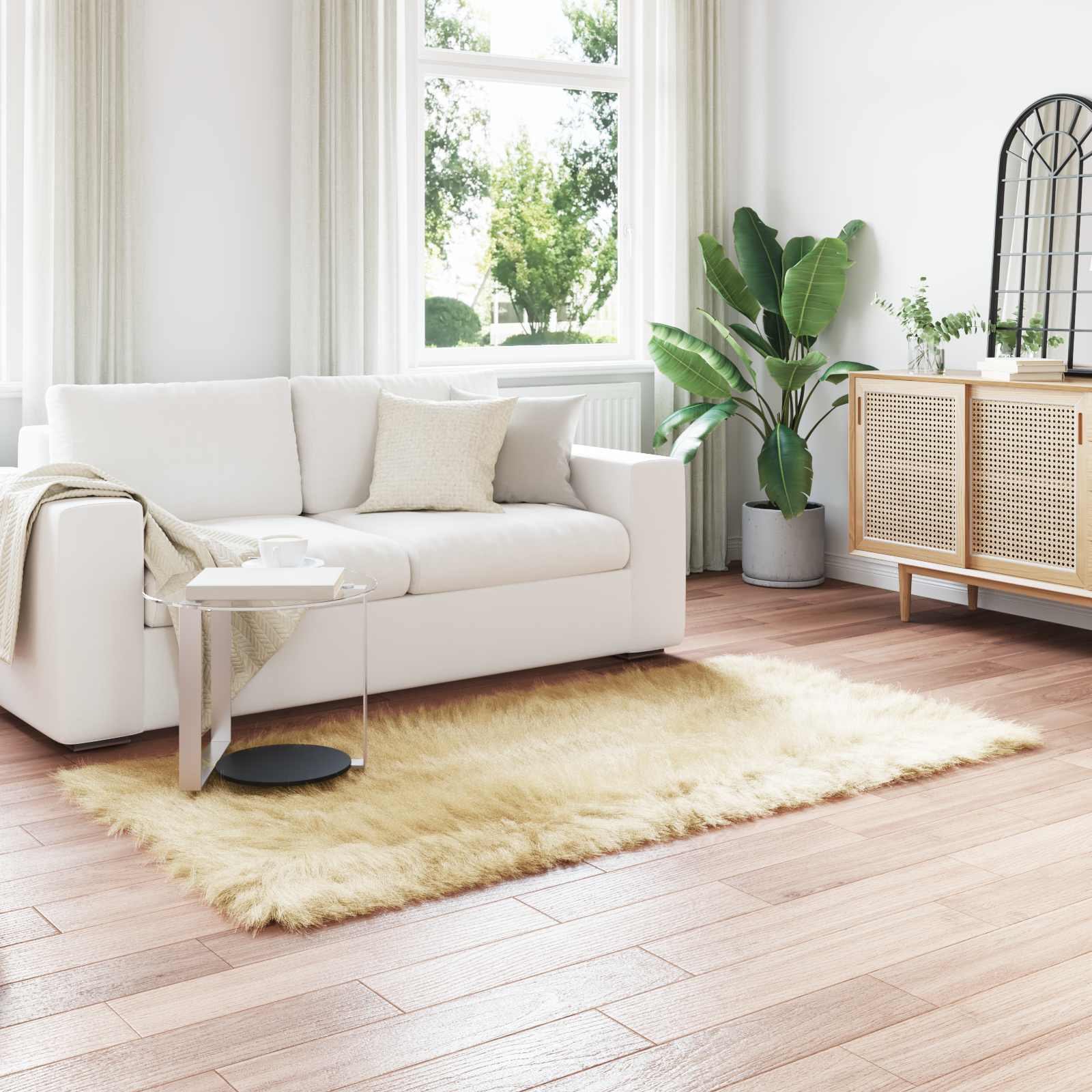 Teppich aus Kunstschaffell TAFALLA Creme 80 x 200 cm Polyester