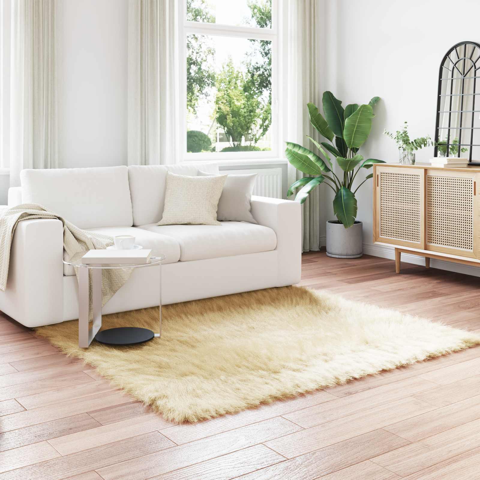 Teppich aus Kunstschaffell TAFALLA Creme 160 x 160 cm Polyester
