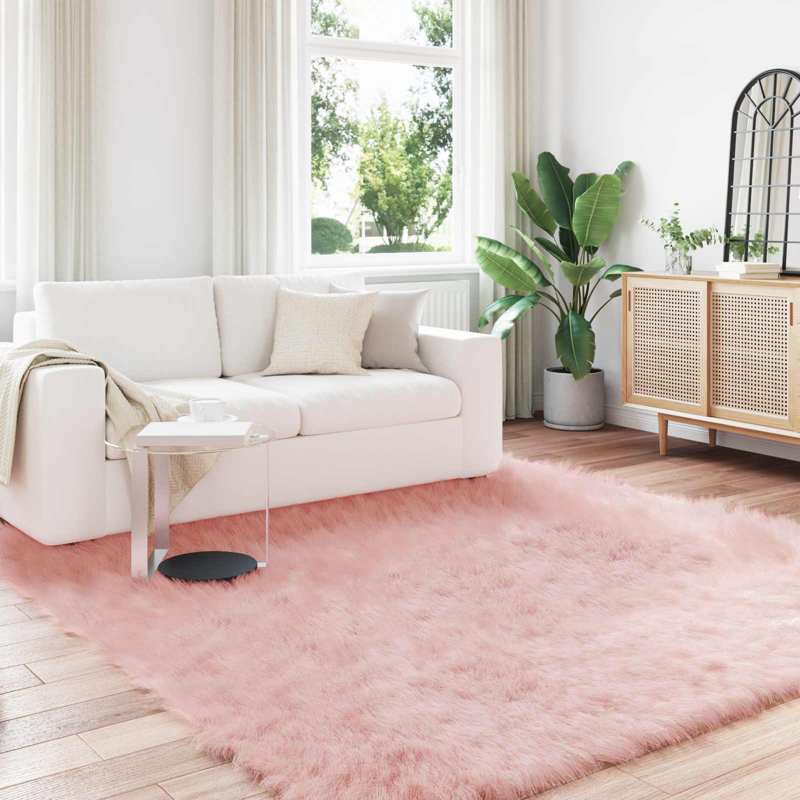 Teppich aus Kunstschaffell TAFALLA Rosa 240 x 240 cm Polyester