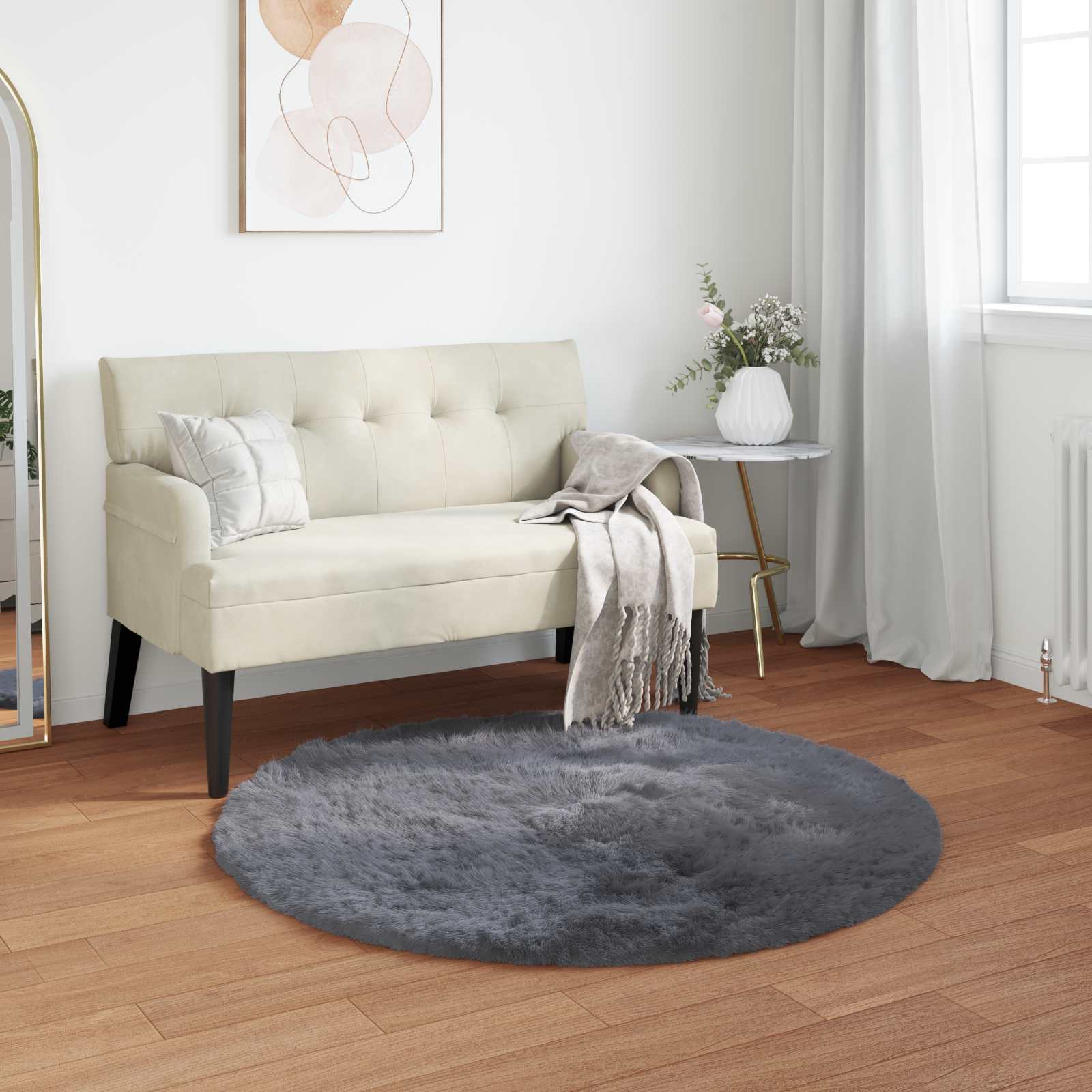 Teppich aus Kunstschaffell TAFALLA Anthrazit Ø 80 cm Polyester