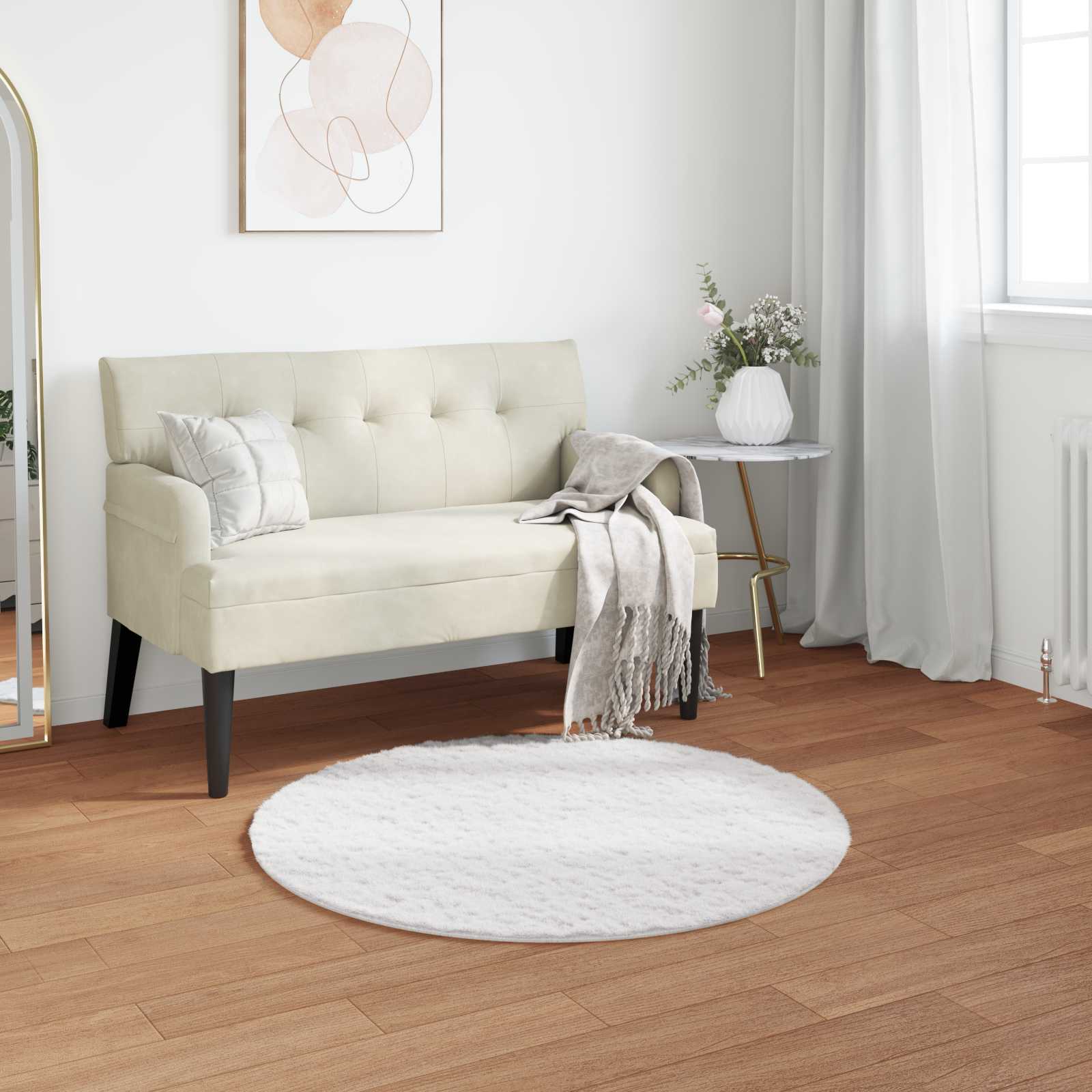 Rutschfester Teppich aus Kunstkaninchenfell OLITE Weiß Ø 100 cm