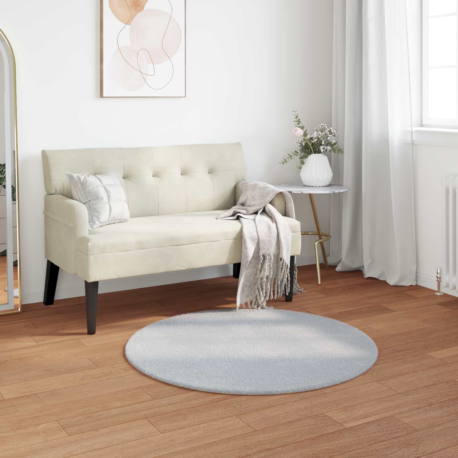 Rutschfester Teppich aus Kunstkaninchenfell OLITE Grau Ø 80 cm