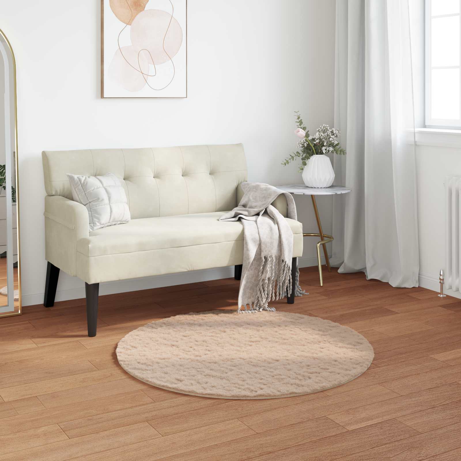 Rutschfester Teppich aus Kunstkaninchenfell OLITE Taupe Ø 80 cm