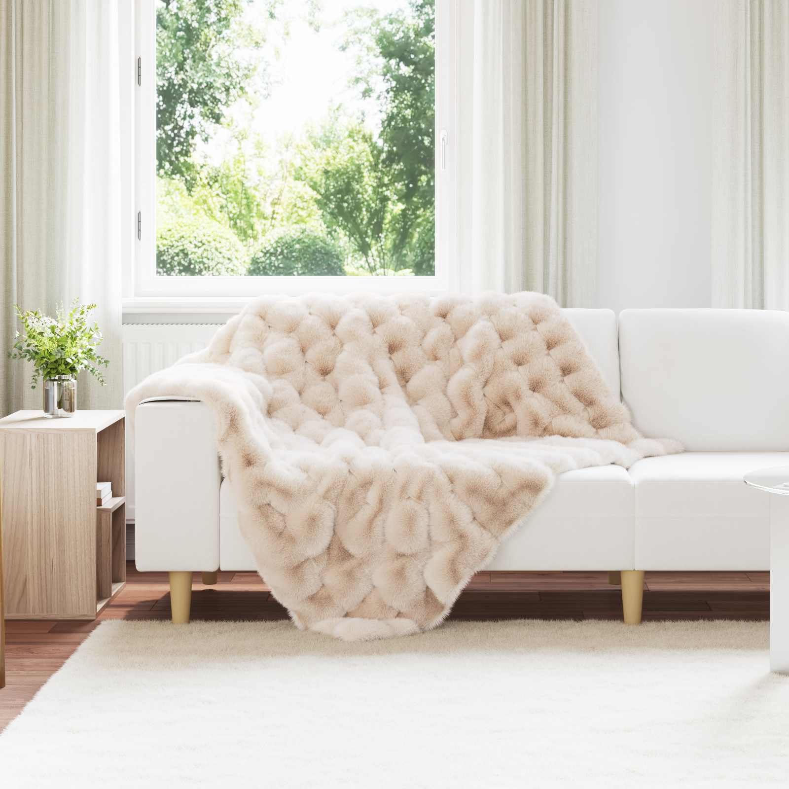Rutschfeste Decke aus Kunstkaninchenfell Olite 4 stk. Beige