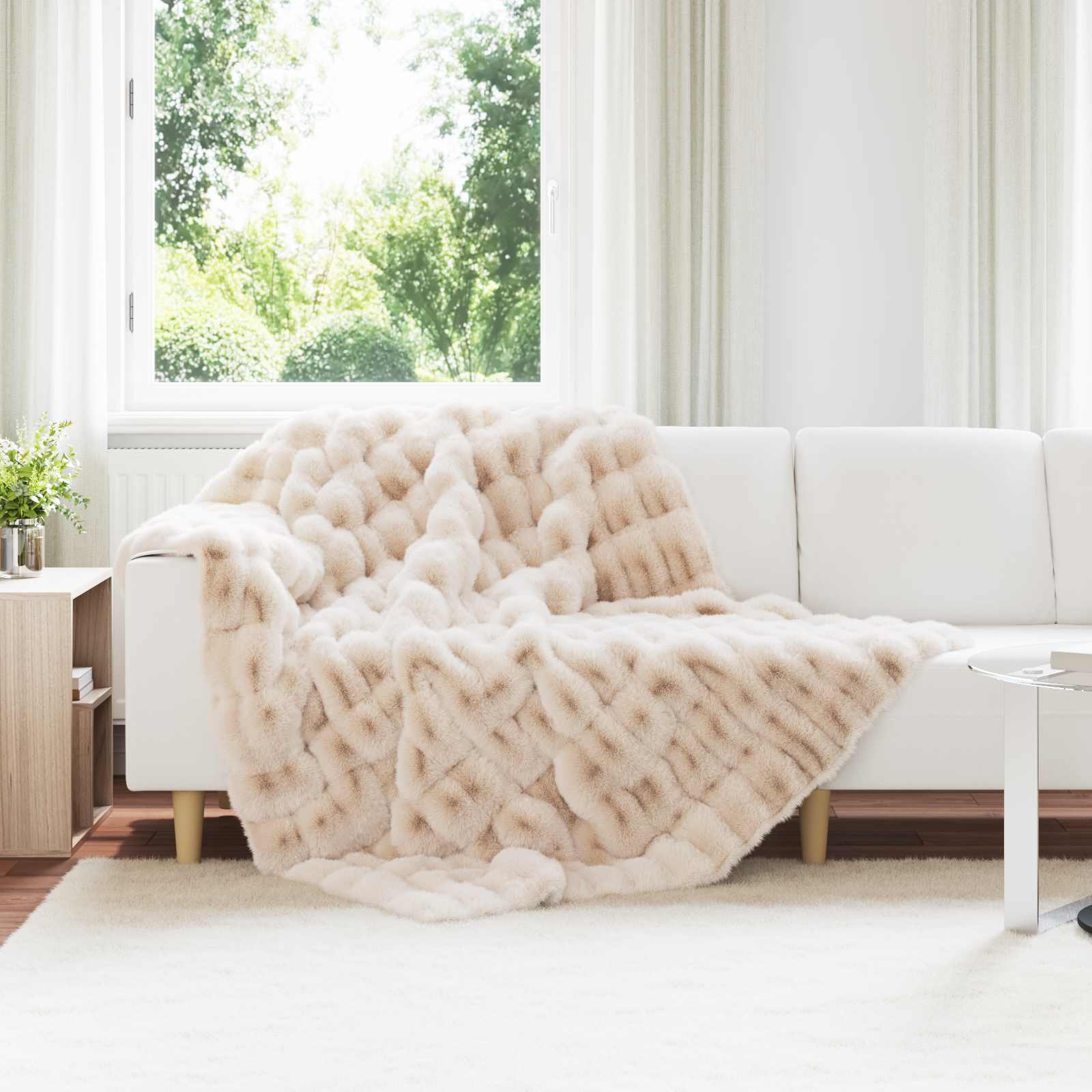 Rutschfeste Decke aus Kunstkaninchenfell Olite 4 stk. Beige
