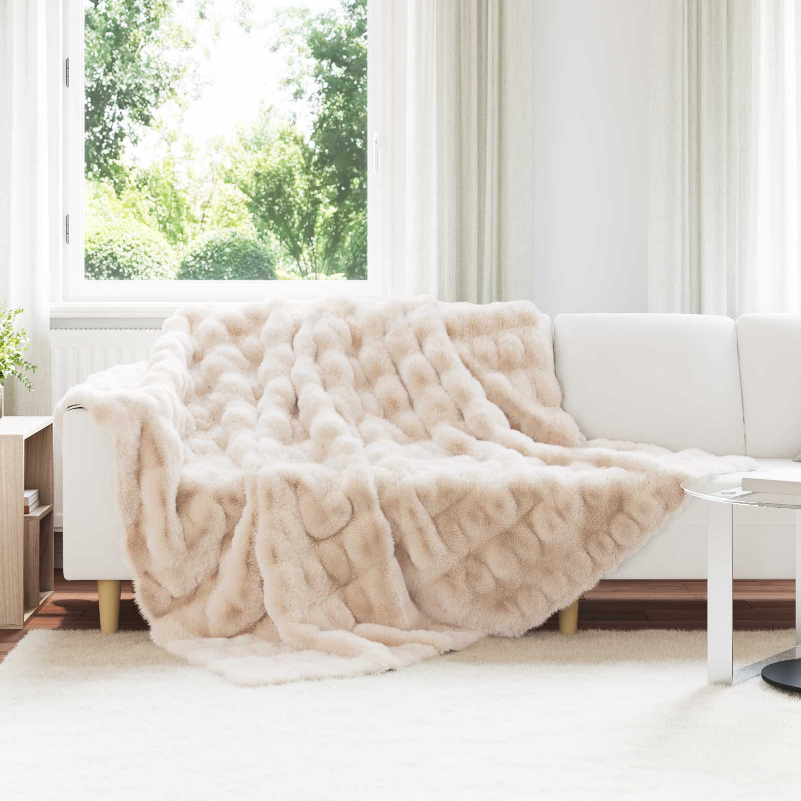 Rutschfeste Decke aus Kunstkaninchenfell Olite 4 stk. Beige