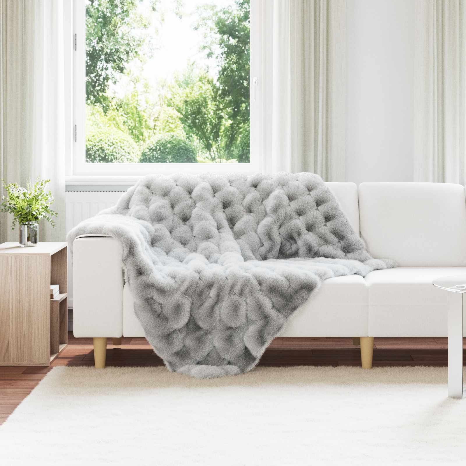 Rutschfeste Decke aus Kunstkaninchenfell Olite 4 stk. Grau