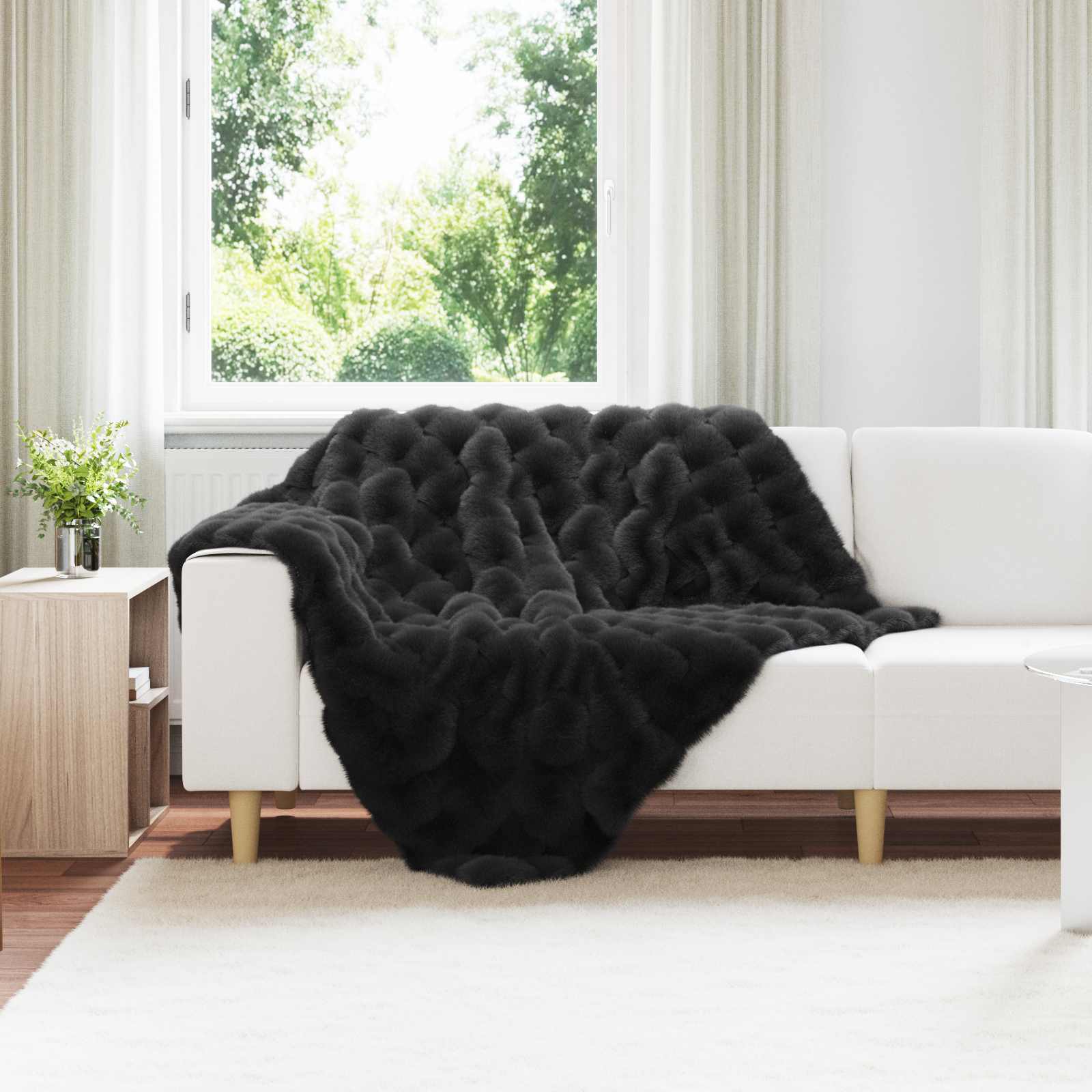 Rutschfeste Decke aus Kunstkaninchenfell Olite 4 stk. Schwarz