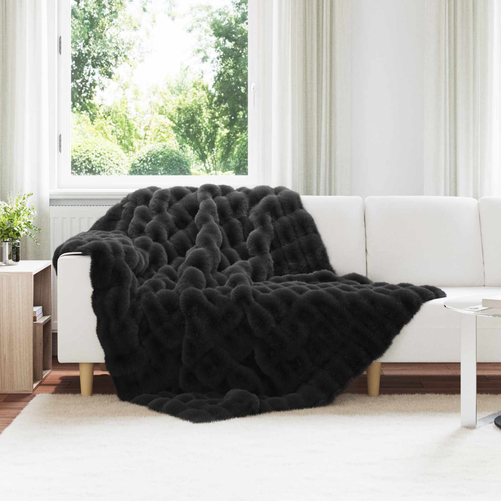 Rutschfeste Decke aus Kunstkaninchenfell Olite 4 stk. Schwarz
