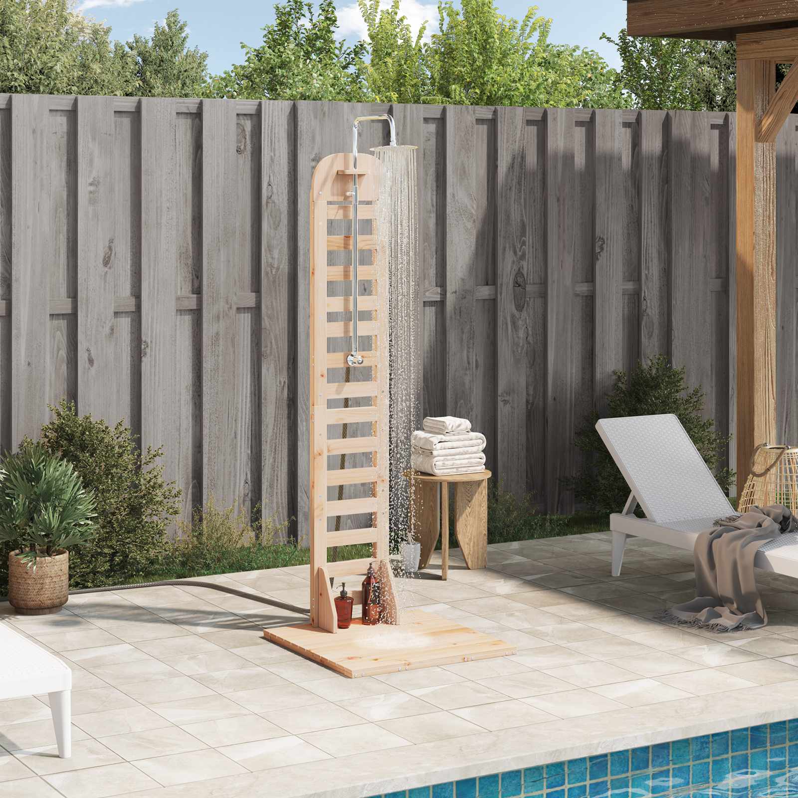 Gartendusche 223 cm Massivholz Kiefer und Edelstahl Natur