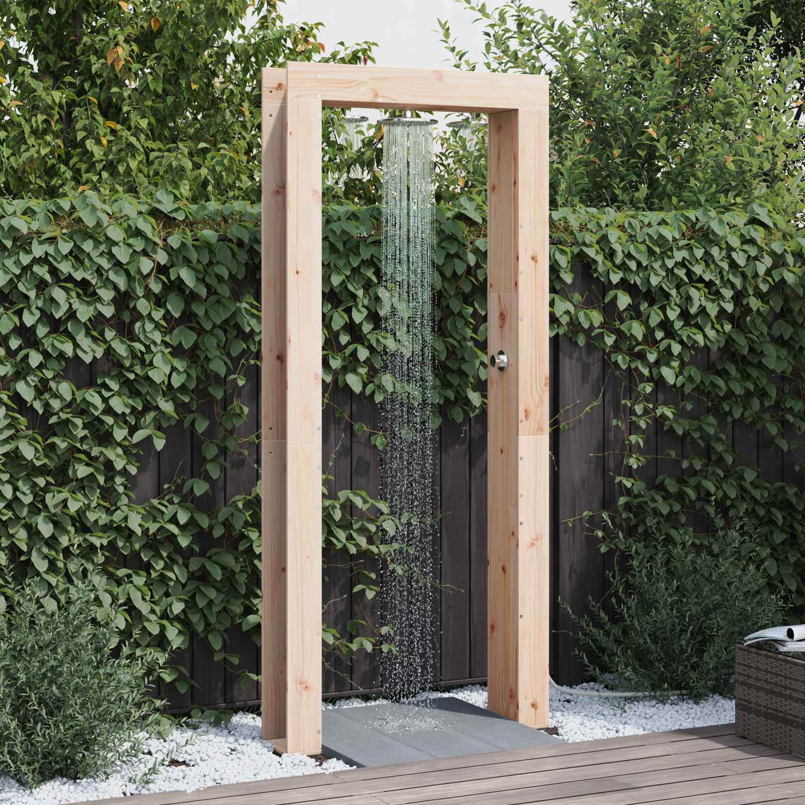 Gartendusche 226 cm Massivholz Kiefer und Edelstahl Natur