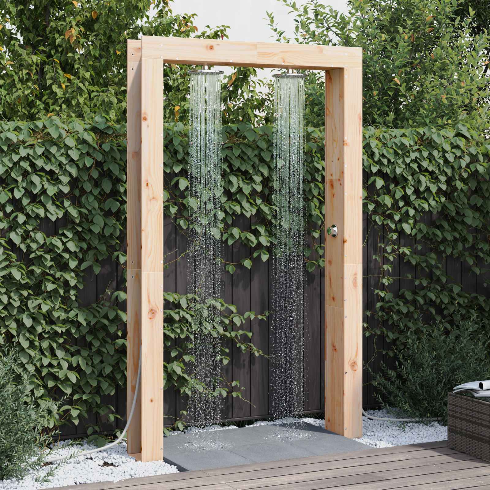 Gartendusche 226 cm Massivholz Kiefer und Edelstahl Natur