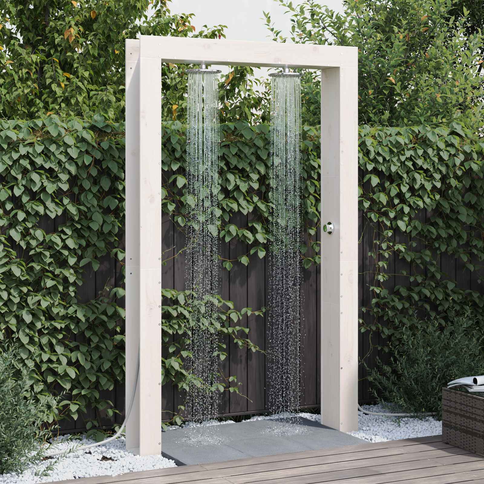 Gartendusche 226 cm Massivholz Kiefer und Edelstahl Weiß