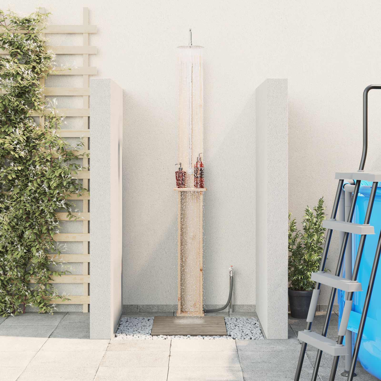 Gartendusche 246 cm Massivholz Kiefer und Edelstahl Natur