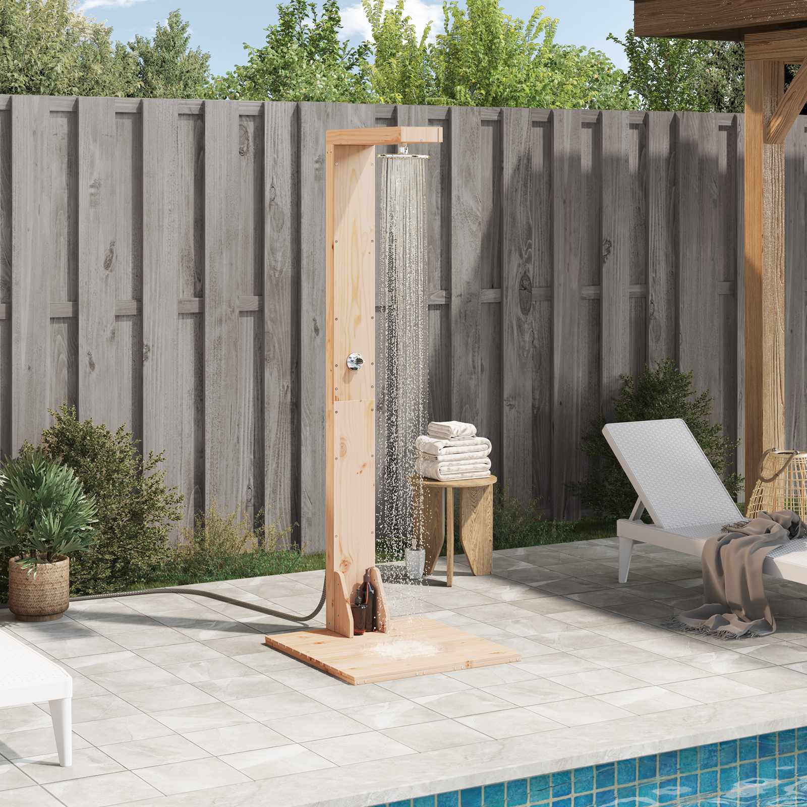Gartendusche 210 cm Massivholz Kiefer und Edelstahl Natur