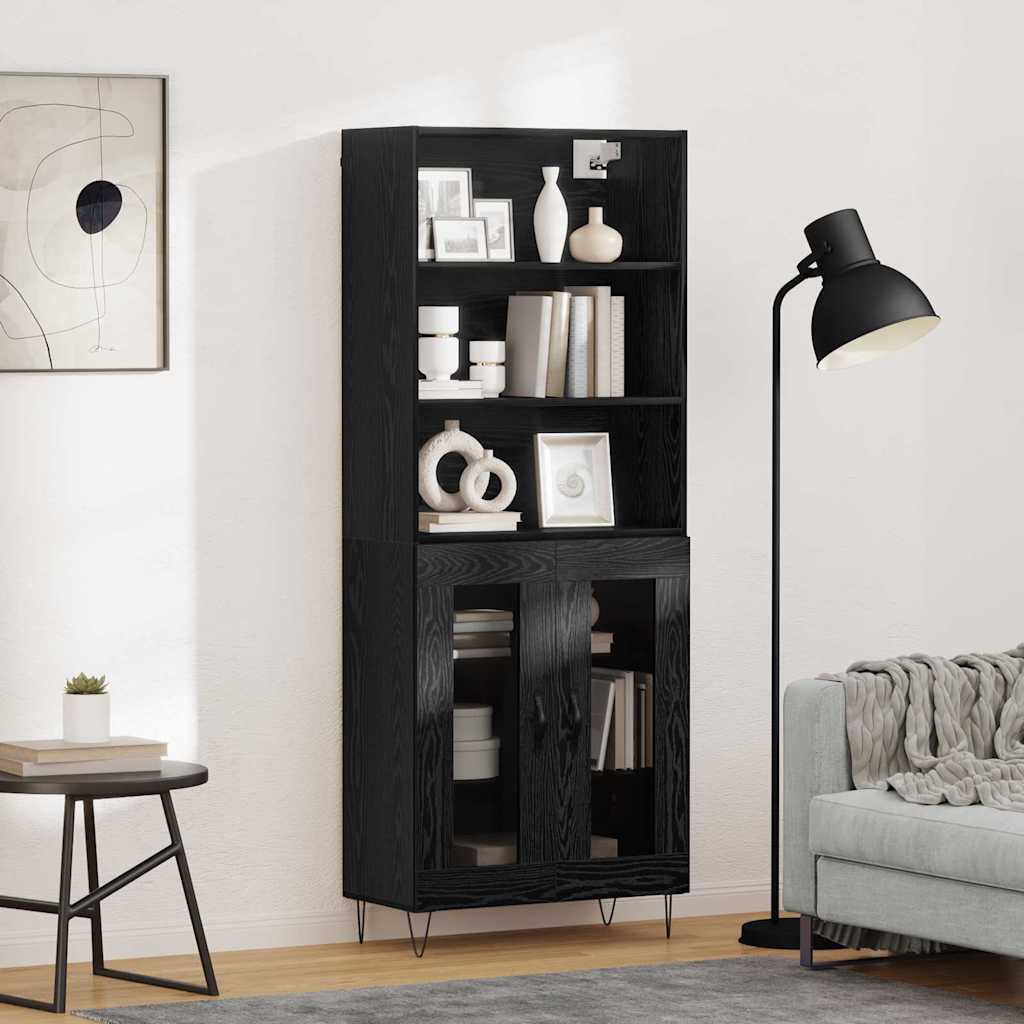 Highboard 2 stk. Schwarz Eichen-Optik 69,5 x 34 x 180 cm