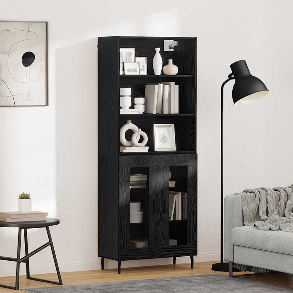 Highboard 2 stk. Schwarz Eichen-Optik 69,5 x 32,5 x 180 cm