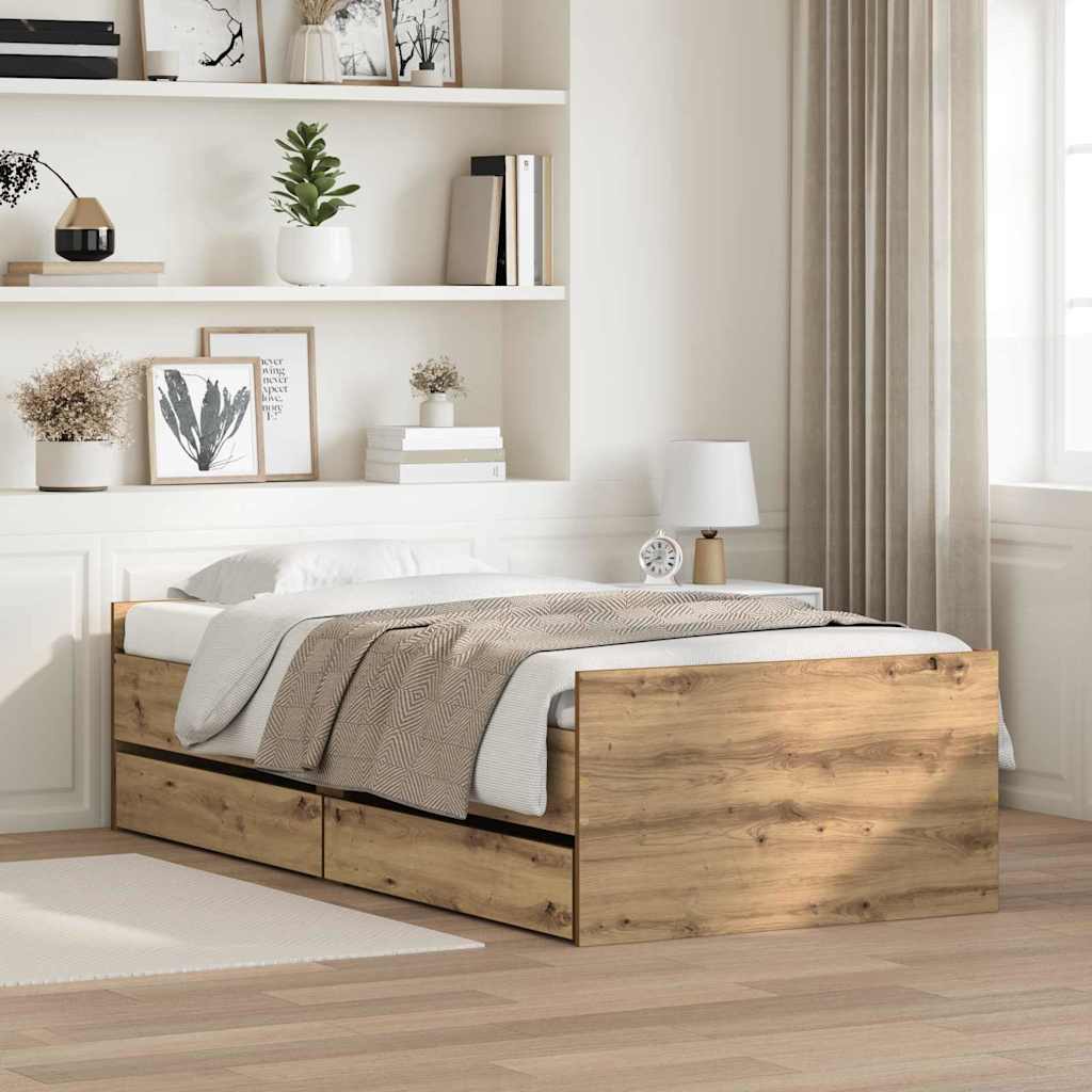 Bettrahmen Artisan-Eiche 90 x 200 cm Massives Kiefernholz