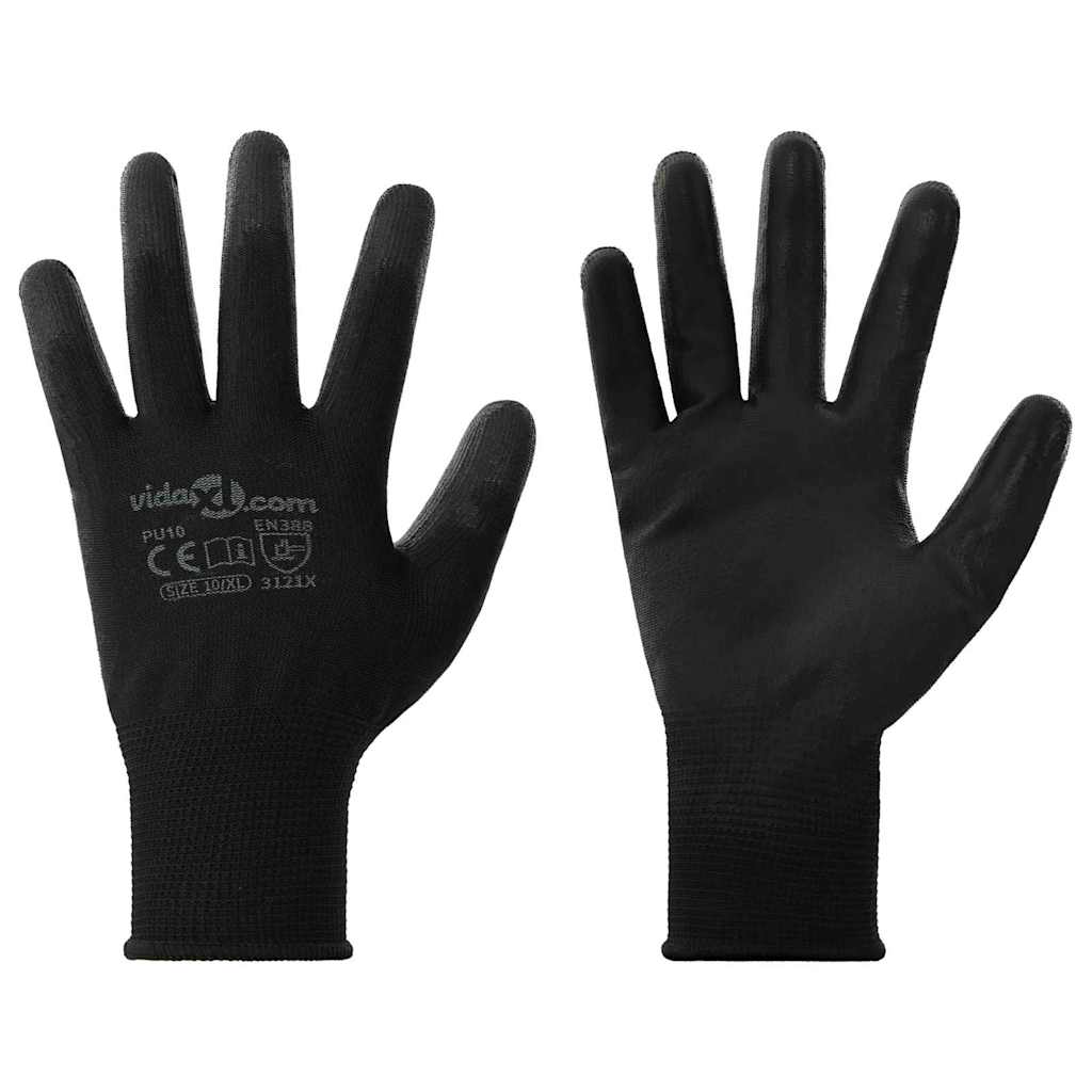 Arbeitshandschuhe 12 Stk. Schwarz 10 / XL Polyester