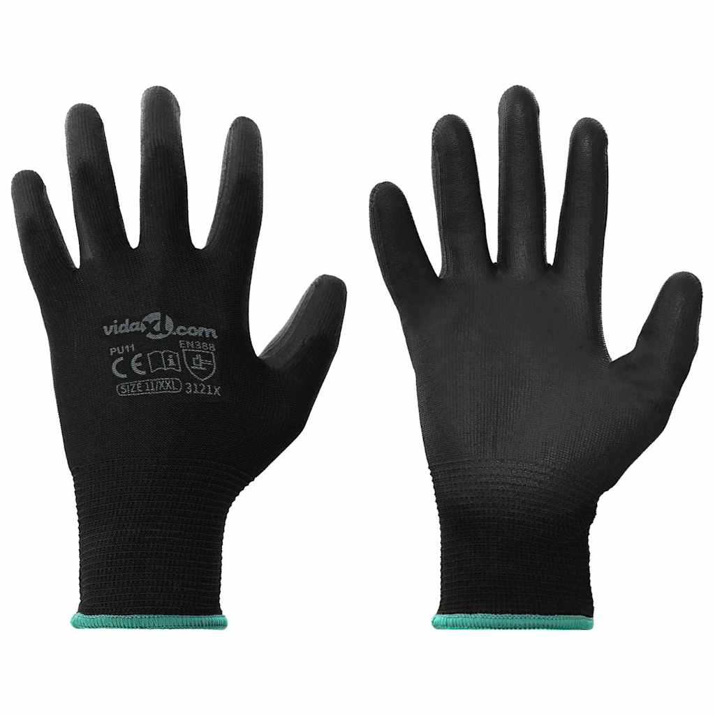 Arbeitshandschuhe 12 Stk. Schwarz 11 / XXL Polyester