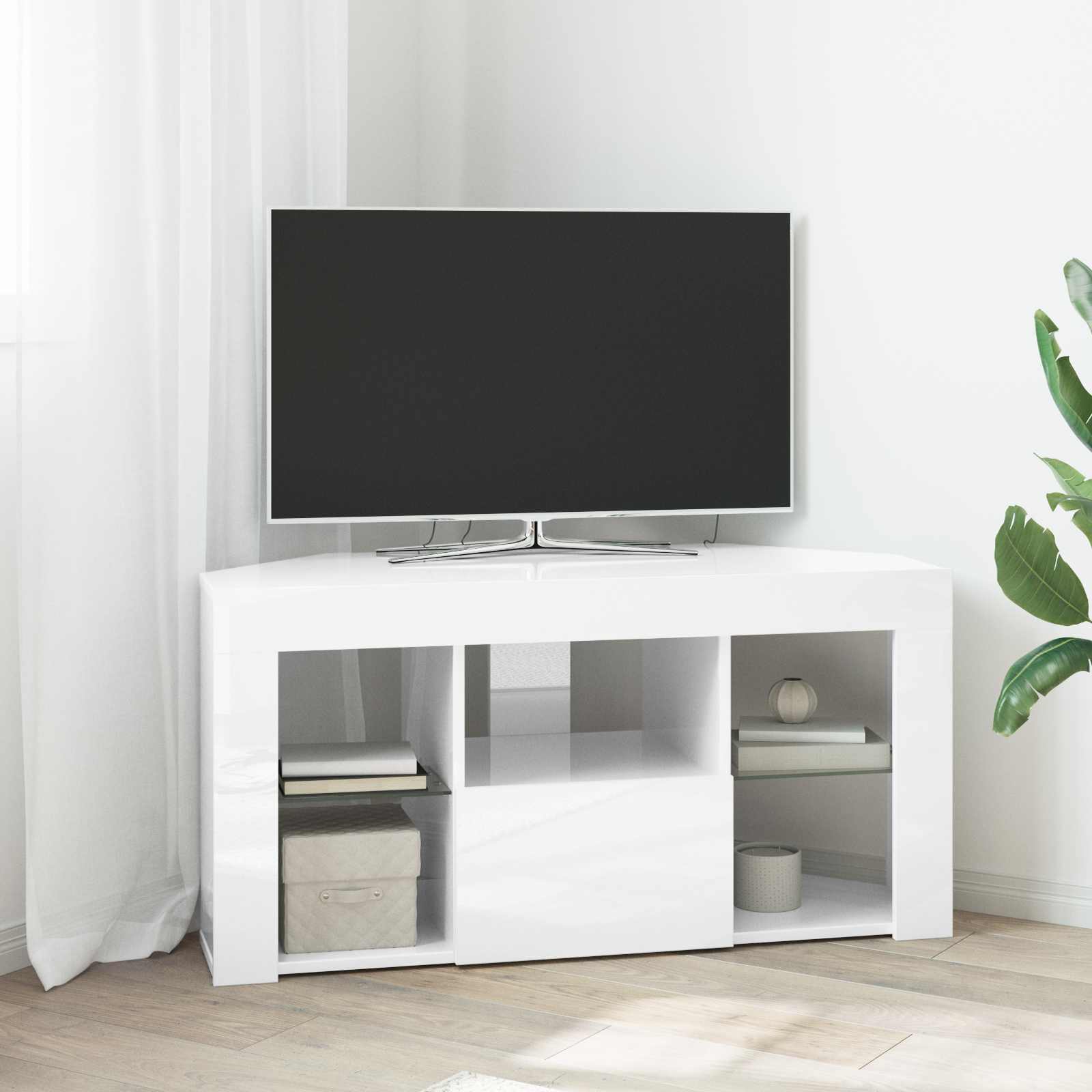 Eck-LED-TV-Schrank 100 x 40 x 50 cm Hochglanz Weiß