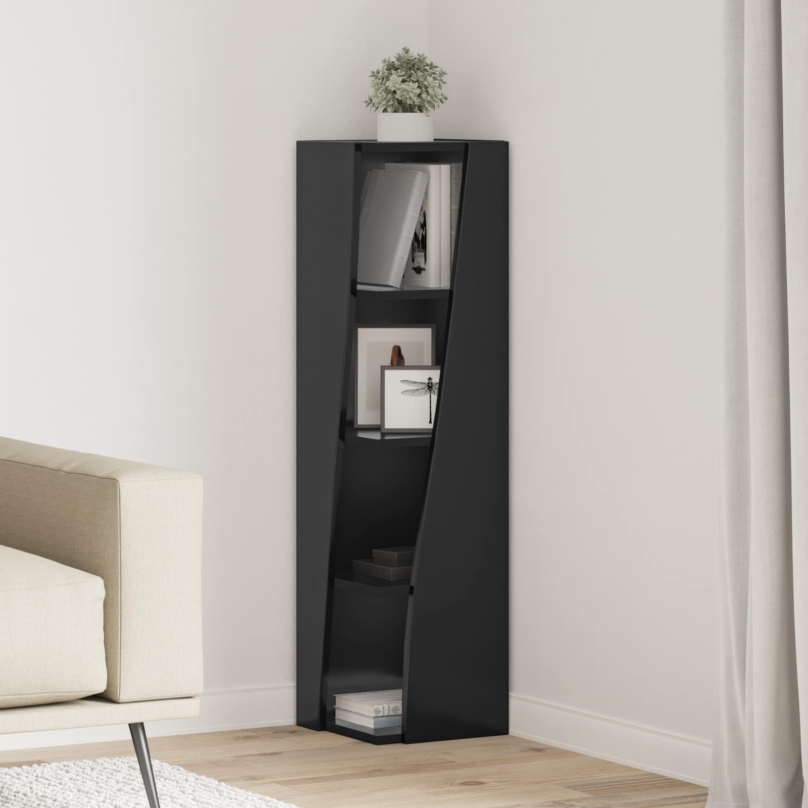 Eckschrank 27,5x27x102cm Holzwerkstoff Schwarz