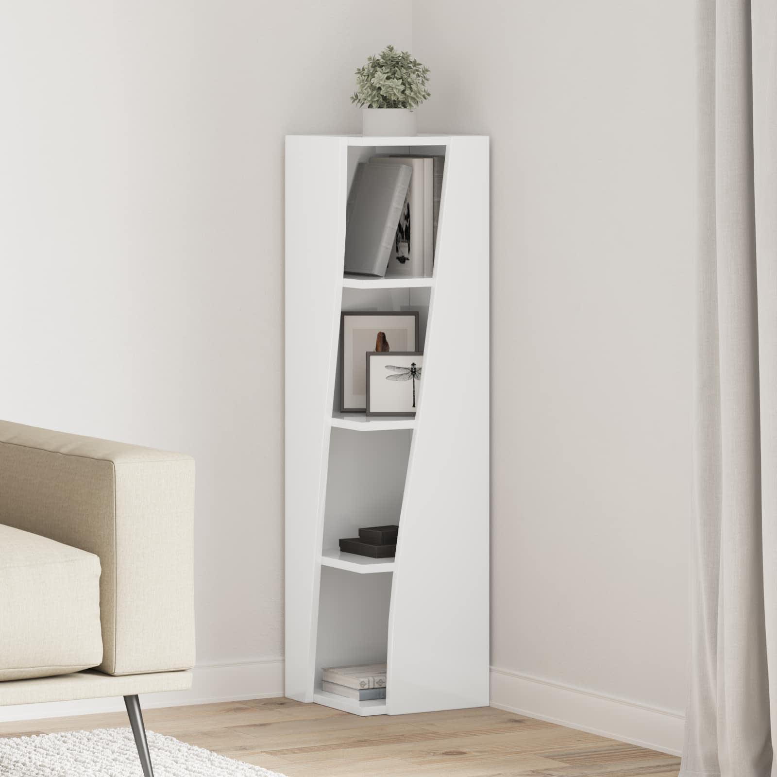 Eckschrank 27,5x27x102cm Holzwerkstoff Hochglanz Weiß