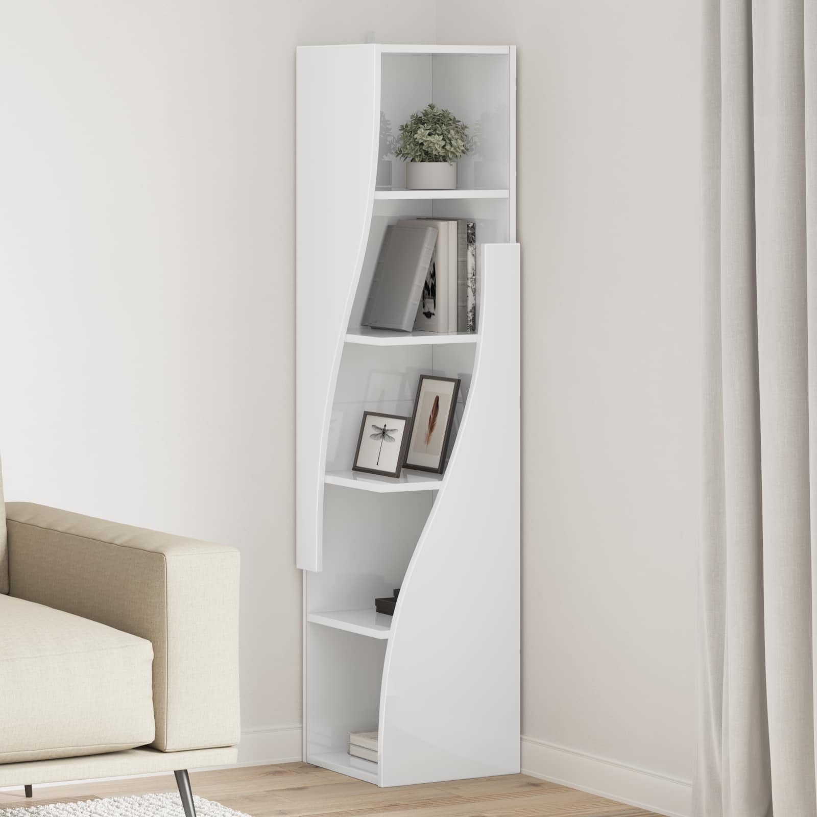 Eckschrank 32x32x140cm Holzwerkstoff Hochglanz Weiß