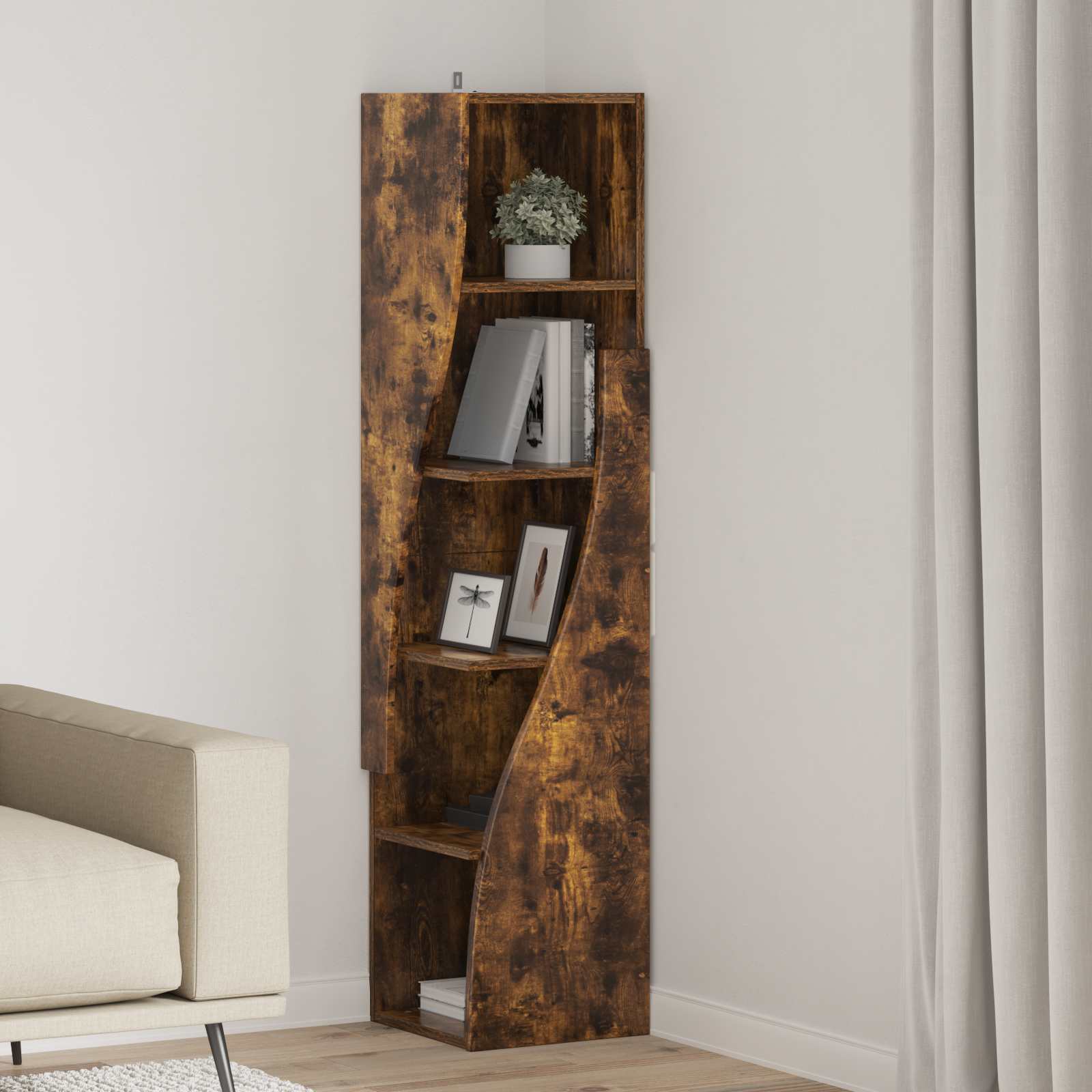Eckschrank 32x32x140cm Holzwerkstoff Geräucherte Eiche