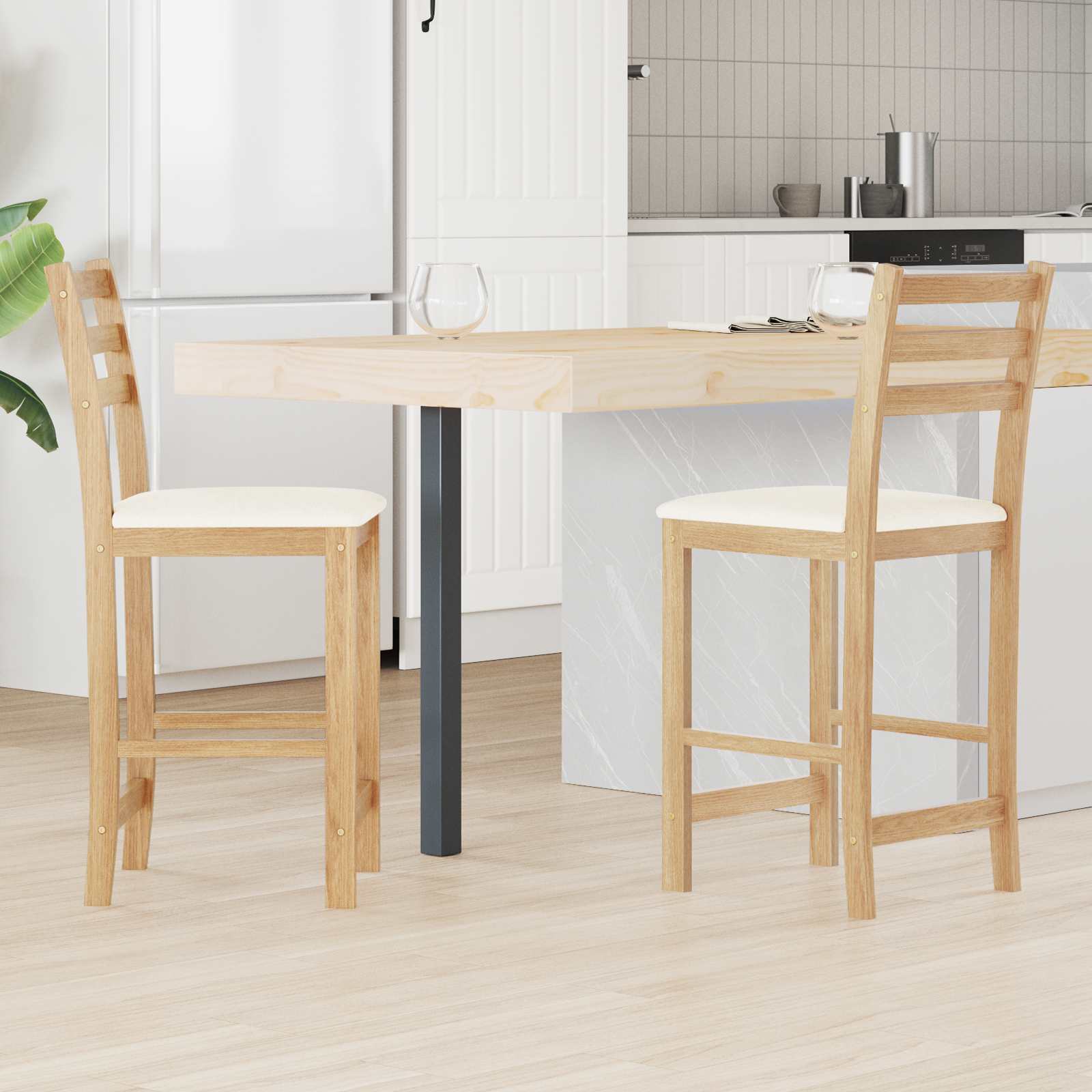 Esszimmerstühle 2 stk. Massives Gummiholz Natur