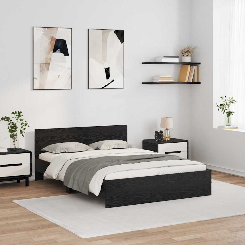 Bettrahmen Schwarz Eichen-Optik 140 x 190 cm Holzwerkstoff