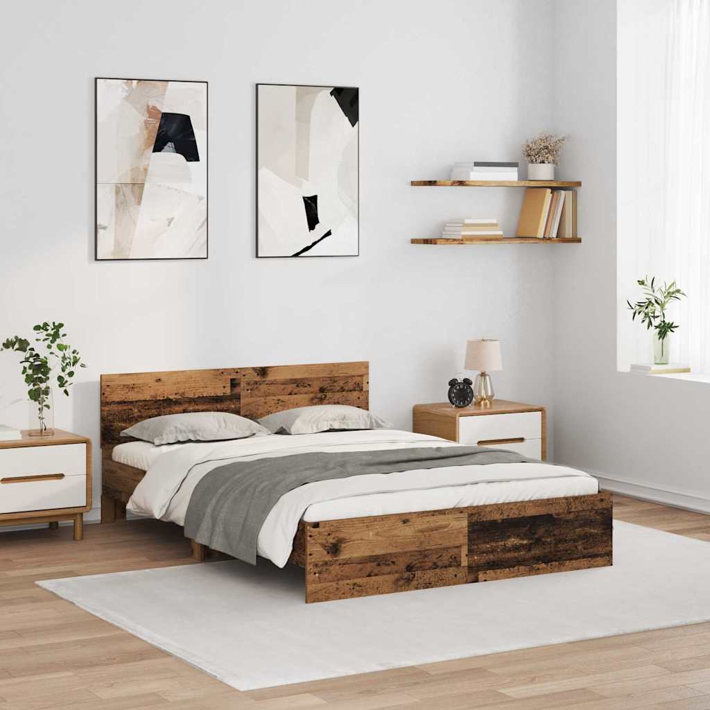Bettrahmen mit Kopfteil Altholz 140 x 200 cm Holzwerkstoff