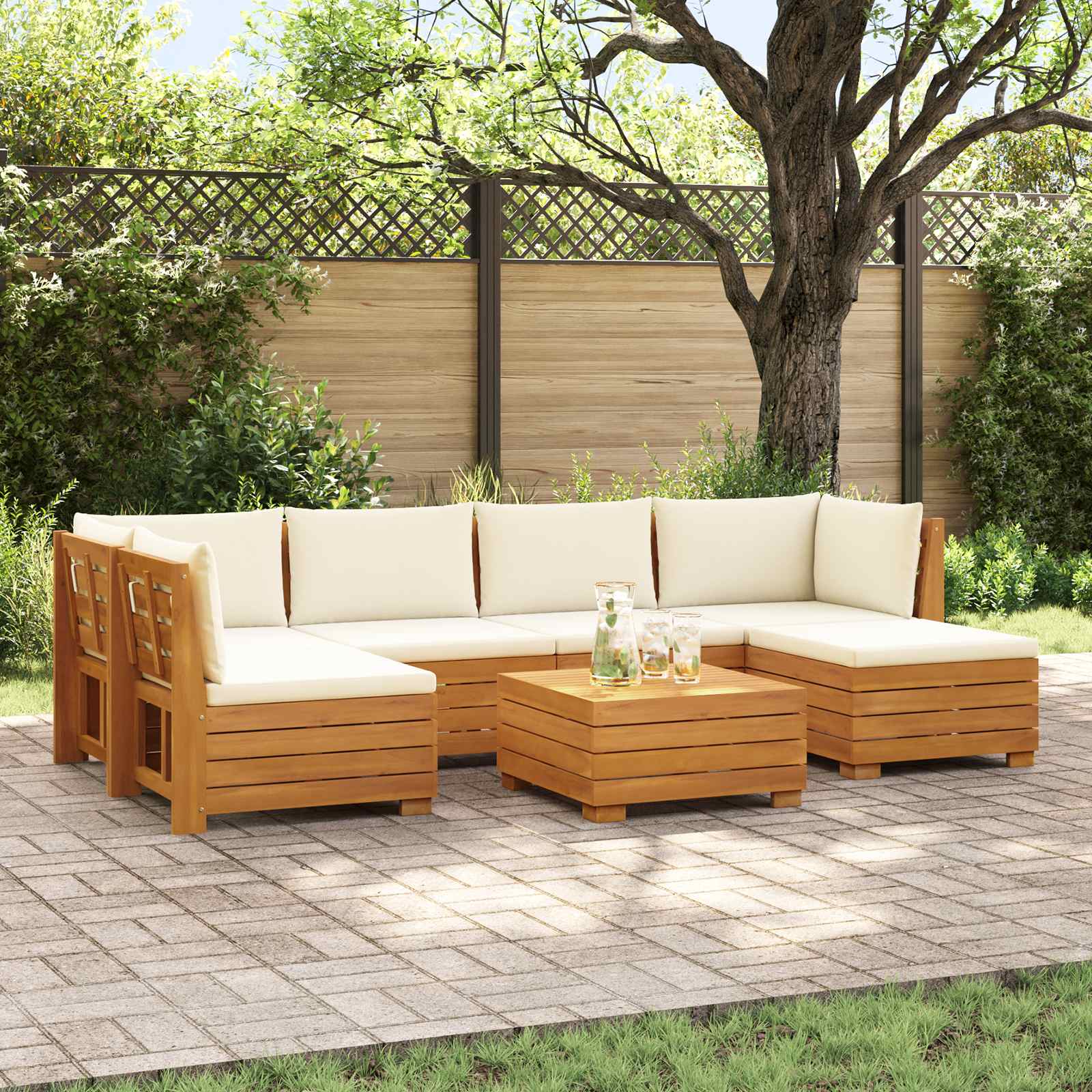 7 stk. Outdoor-Sofagarnitur Massivholz Akazie Braun