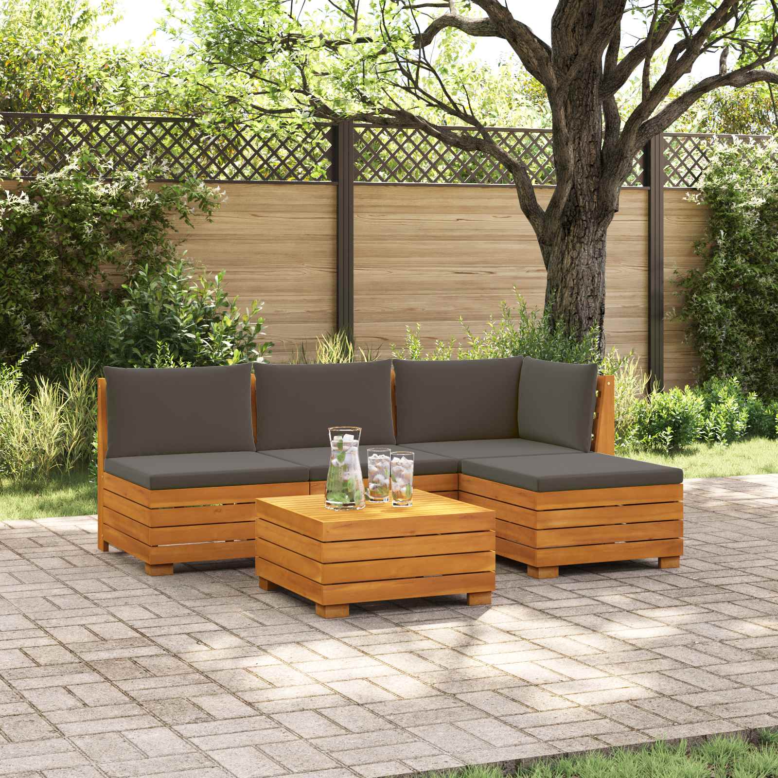 5 stk. Outdoor-Sofagarnitur Massivholz Akazie Braun