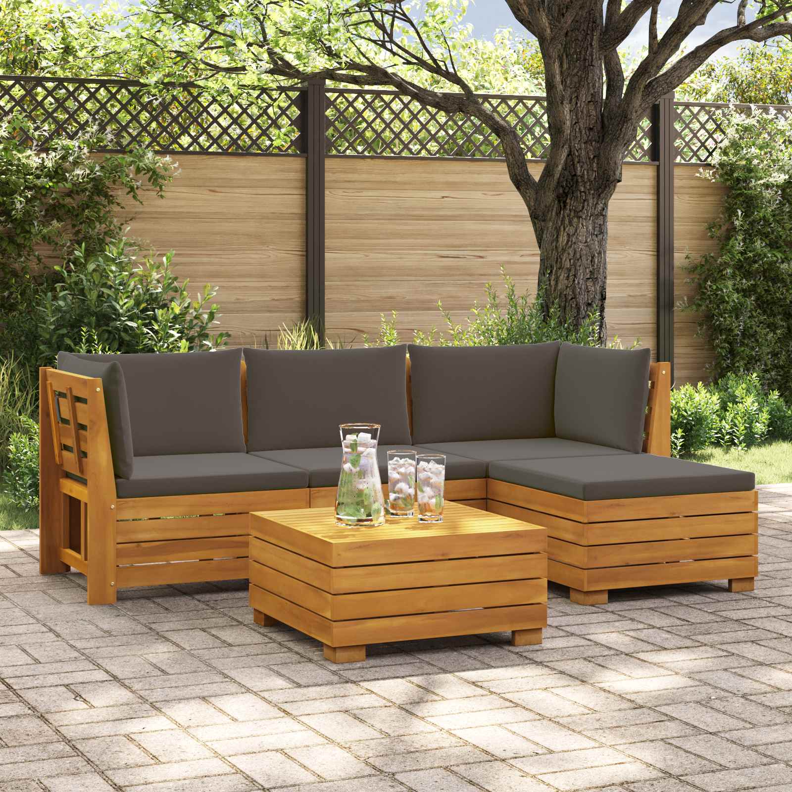 5 stk. Outdoor-Sofagarnitur Massivholz Akazie Braun