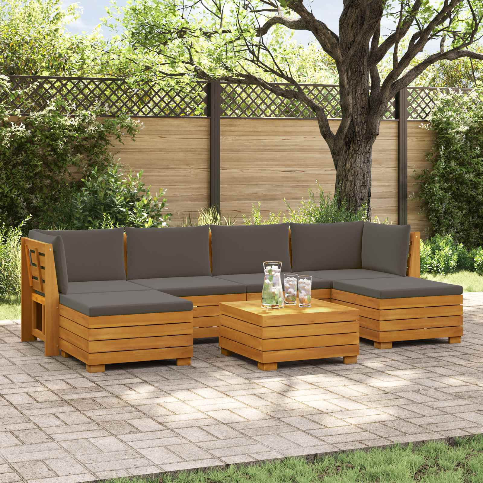 7 stk. Outdoor-Sofagarnitur Massivholz Akazie Braun