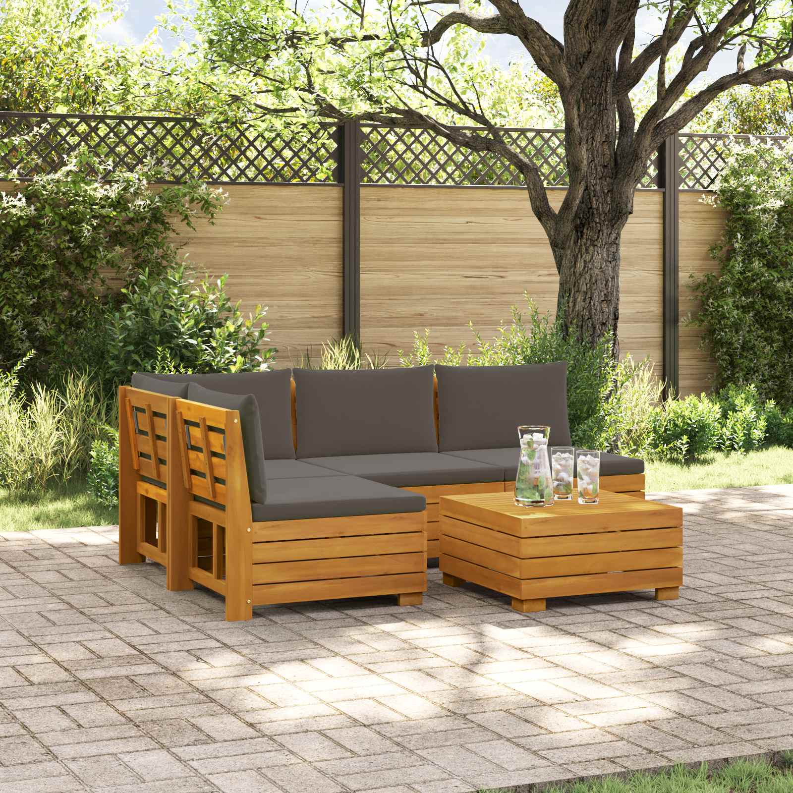 5 stk. Outdoor-Sofagarnitur Massivholz Akazie Braun