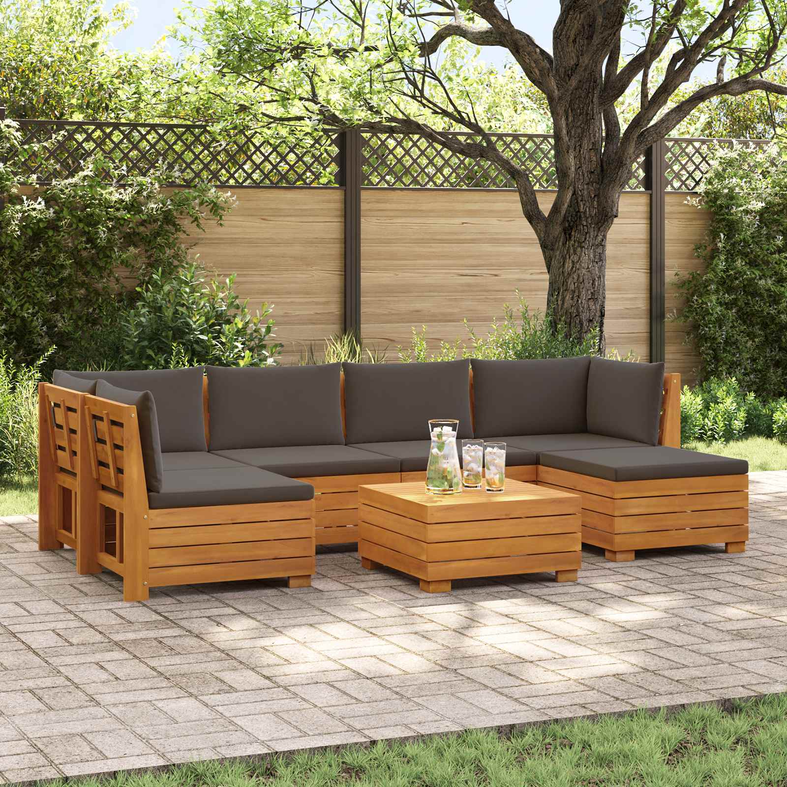 7 stk. Outdoor-Sofagarnitur Massivholz Akazie Braun