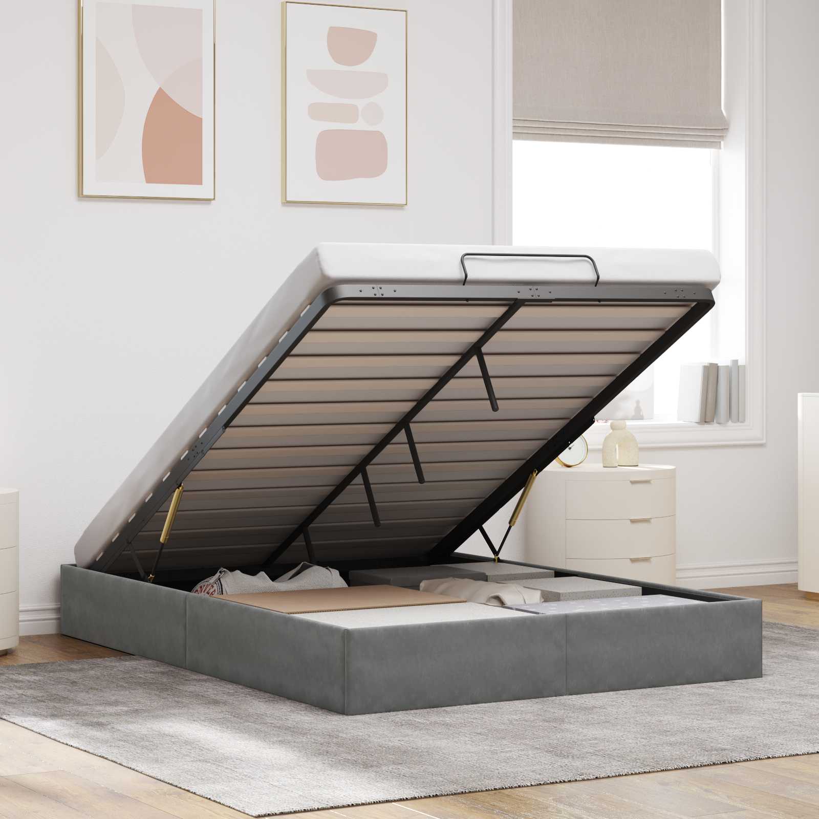 Ottoman Bettgestell Dunkelgrau 152 x 203 cm Samt