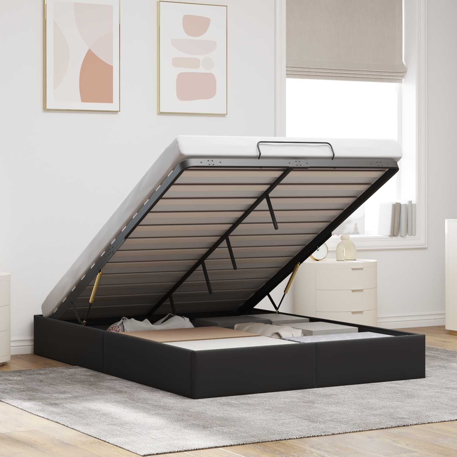 Ottoman Bettgestell Schwarz 152 x 203 cm Samt