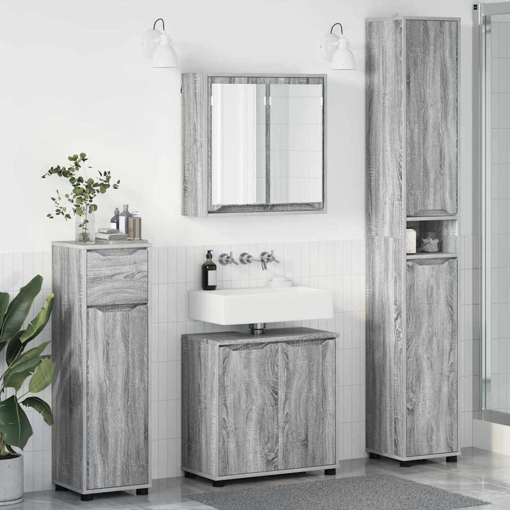 Badezimmermöbel-Set 4 stk. Graues Sonoma 30,5 x 30 x 195 cm