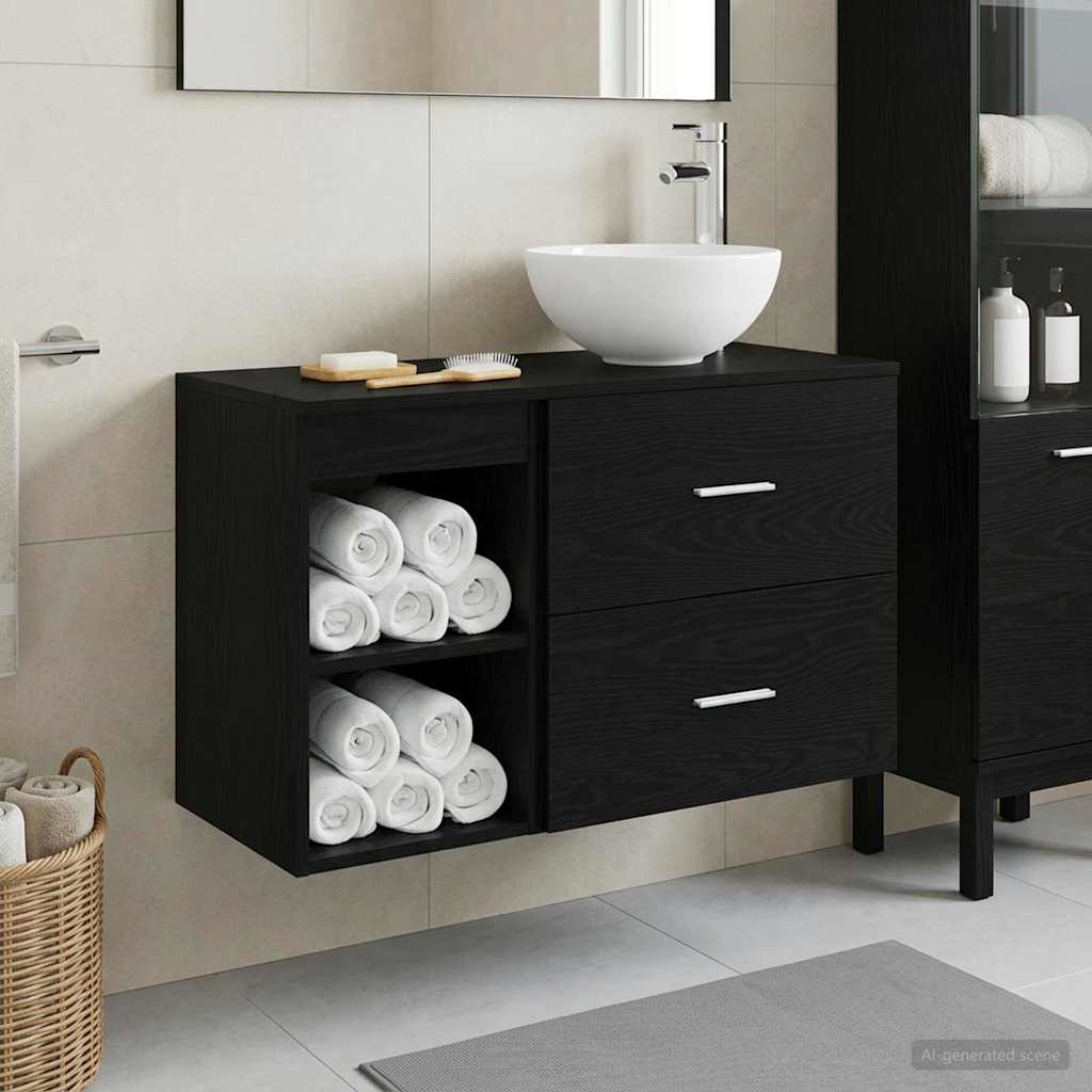 Badezimmermöbel-Set 2 stk. Schwarze Eiche Holzwerkstoff